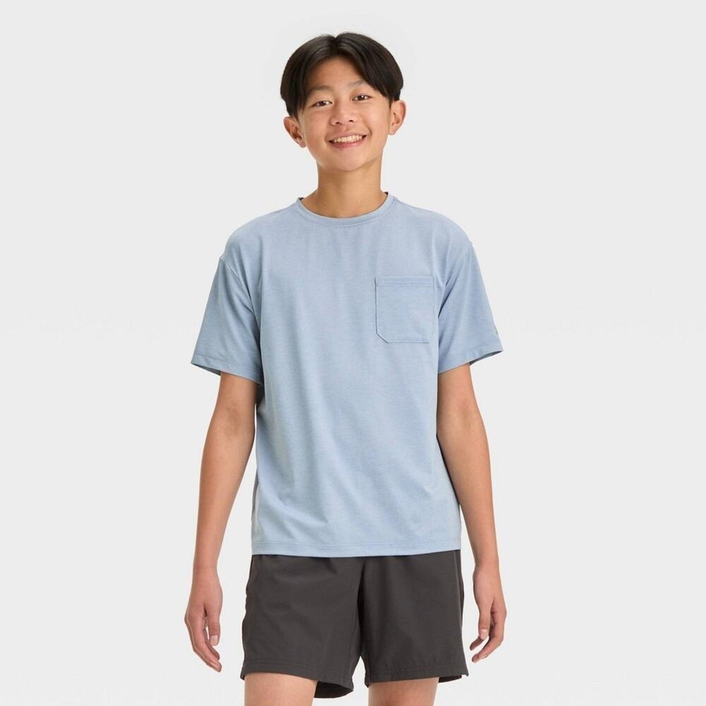 All in Motion Boys' Ventilated Pocket T-Shirt Heather Blue Small NWT
